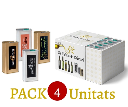 Imagen del paquete de 4 latas de aceite de oliva de Sa Tafona de Caimari